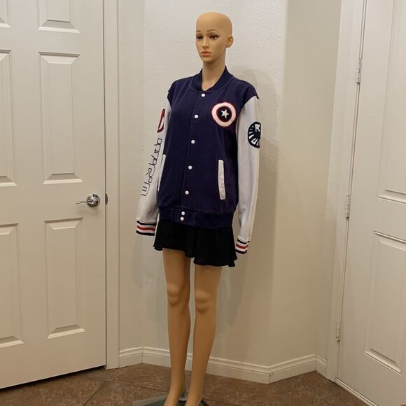 Marvel CAPTAIN USA Medium Navy White Snap Button Front Long Sleeve Unisex Jacket - Picture 3 of 14